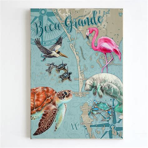Map Of Boca Grande Florida Gasparilla Island, FL Nautical Wood Maps