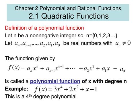 PPT Chapter 2 Polynomial And Rational Functions 2 1 Quadratic