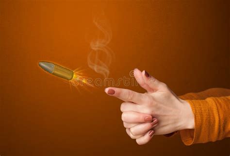 Gun Shaped Woman Hand With Bullet Stock Image Image Of Sense Grain