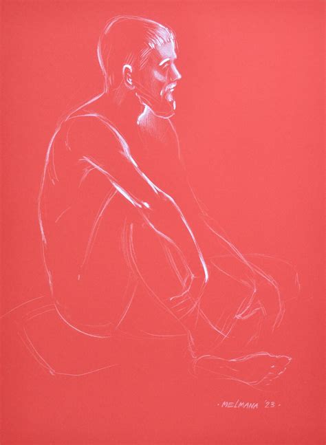 NUDE MALE Drawing Red Male Torso Nude Colorful Live Drawing