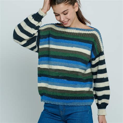 Knitting Patterns Galore Two Tone Striped Pullover