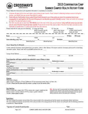 Fillable Online Summer Camper Health History Form Fax Email Print