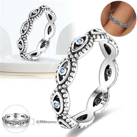 Anillo De Ojo Azul Malvado Para Mujer Anillos De Dedo De Color Plateado