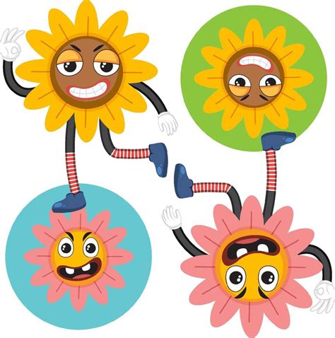 Set of different flower cartoon characters 11279426 Vector Art at Vecteezy