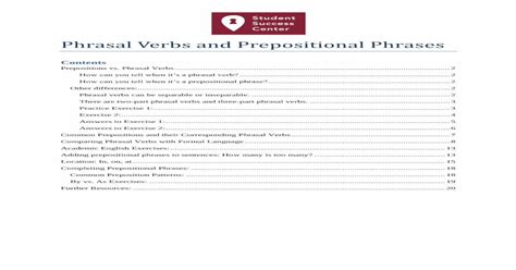 Phrasal Verbs And Prepositional Phrases · Pdf File Prepositions Vs Phrasal Verbs Prepositional