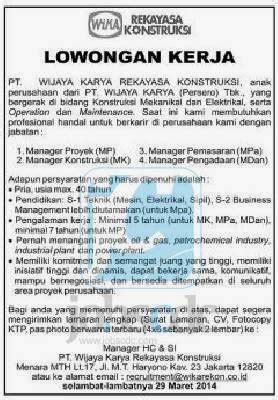 PT WIKA Rekayasa Konstruksi Recruitment S1 S2 Manager WIKA Group