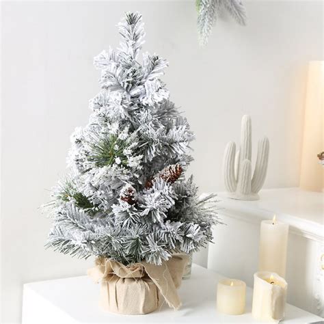 16inch Tabletop Christmas Tree Mini Snow Flocked Pine Cone Artificial