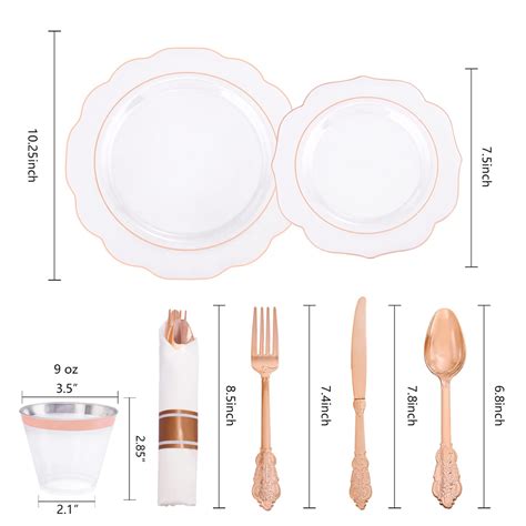 Noccur Pcs Rose Gold Plates Disposable Pre Rolled Napkin And Rose