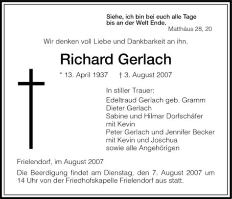 Traueranzeigen Von Richard Gerlach Trauer Hna De