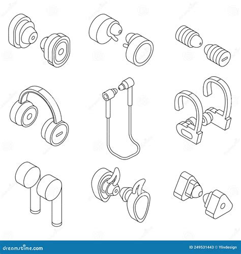 Wireless Earbuds Icons Set Vector Outine Stock Vector Illustration Of