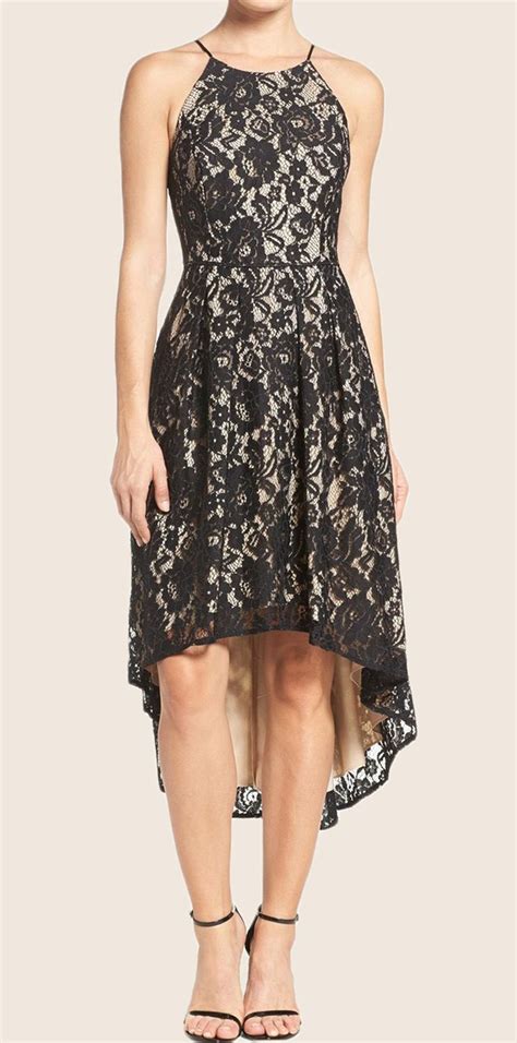 Elegant Halter O Neck High Low Cocktail Dress Black Lace Formal Gown