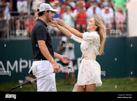 Patrick Cantlay, left, celebrates with his girlfriend, Nikki Guidish, after winning the BMW ...