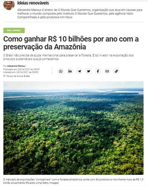 Como Ganhar R Bilh Es Por Ano A Preserva O Da Amaz Nia O