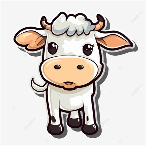 Sapi Kartun Lucu Dengan Clipart Latar Belakang Abu Abu Vektor Desain Stiker Dengan Kartun Sapi