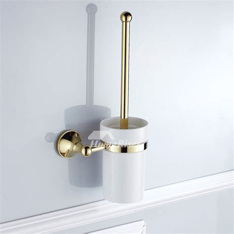 Wall Mounted Toilet Brush Holder Modern Gold Polished Brass Bathroom