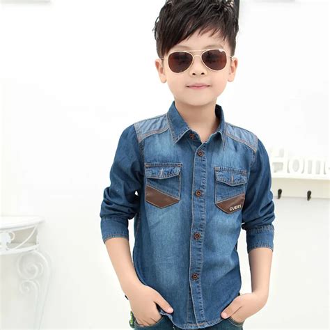 2017 Spring Boys Jean Shirts Fashion Unique Kids Denim Cowboy Clothes