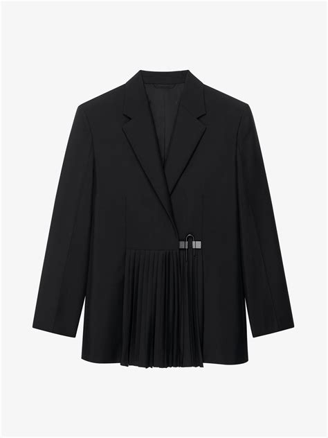 Givenchy U Lock Pleated Blazer Jacket In Black Modesens