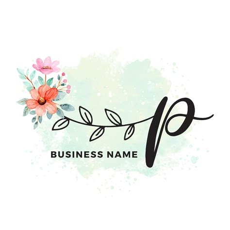 P Lettre Initiale Logo Aquarelle Floral Moderne Vecteur Premium