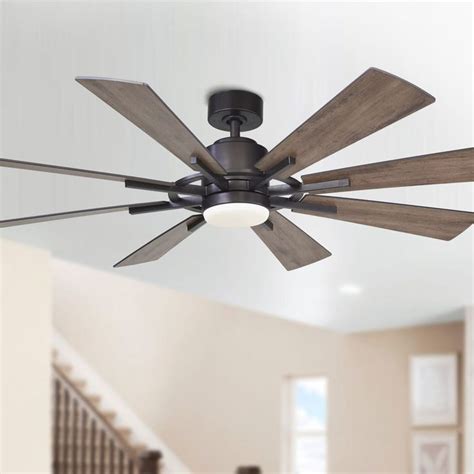 60" Farmhouse Bronze 8-Blade LED Wagon Wheel Ceiling Fan