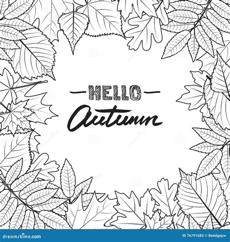 Vector Square Frame with Hand Drawn Autumn Leaves. Black and White Fall ...