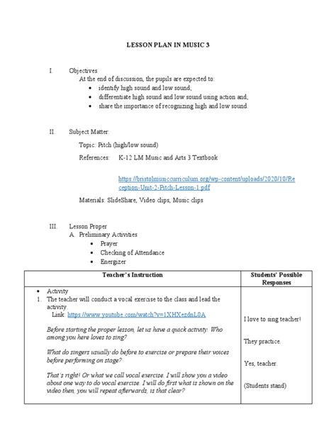 Sample 4as With Semi Detailed Lesson Plan In Music Pdf