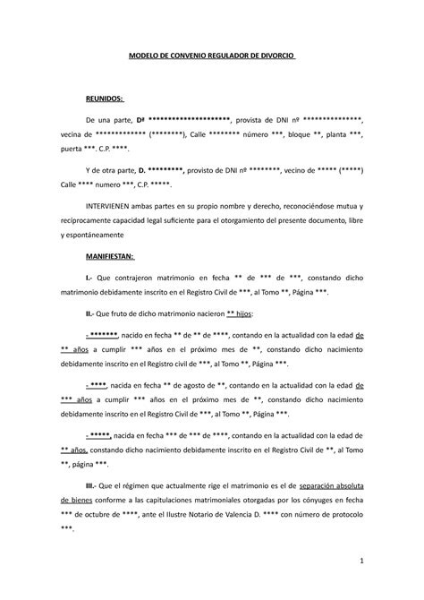 Modelo Convenio Regulador PARA Práctica UCV MODELO DE CONVENIO