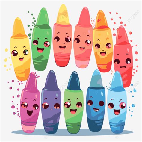 Cute Crayon Vector Sticker Clipart Colorful Set Of Crayons With