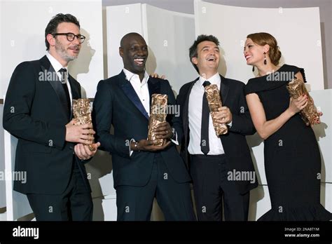 French Director Michel Hazanavicius Left French Actor Omar Sy Second