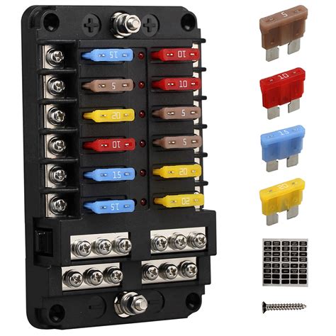 Buy 12V Marine Fuse Block 12 Way Blade Fuse Panel With Ground 12