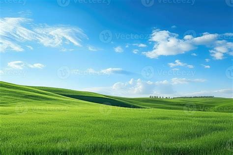 Ai Generated Green Grass Hill And Blue Sky Stock Photo At Vecteezy