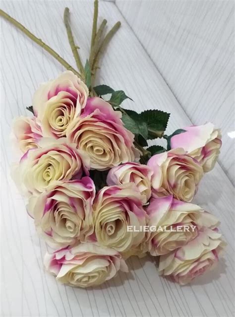 Jual Bunga Mawar Putih Gradasi Ungu Per Tangkai Rose Artificial