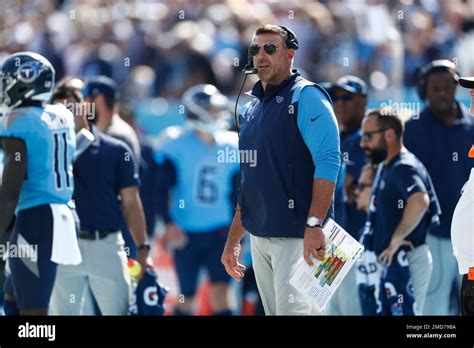 Tennessee Titans Head Coach Mike Vrabel Watches From The Sideline In