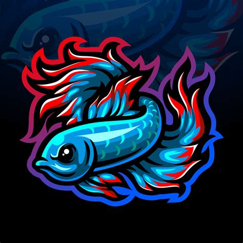 Mascote De Peixe Betta Design De Logotipo Esportivo Vetor No