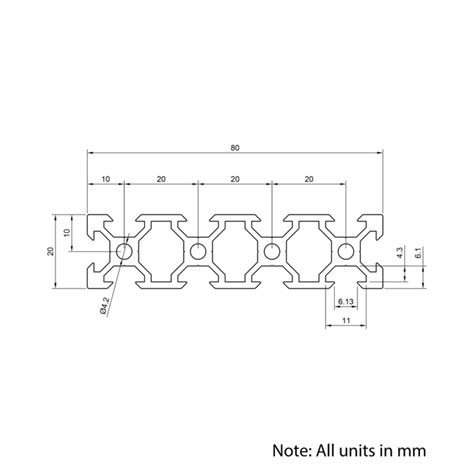 20x80mm T V Slot Aluminium Extrusion Black Ooznest