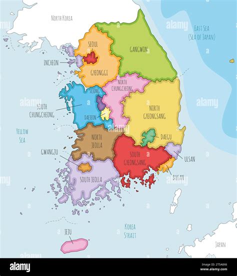 Vector Illustrated Map Of South Korea With Provinces Metropolitan