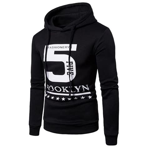 Mens Autumn Long Sleeve Printed Hoodie Hooded Sweatshirt Top Tee