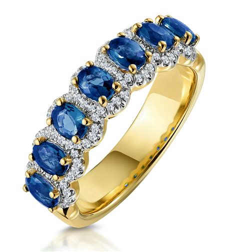 Sapphire And Diamond Halo Eternity Ring 18k Gold Asteria Collection