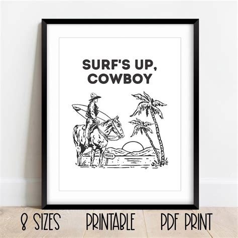 Surfs Up Cowboy Art Print Printable Surfing Cowboy Cowgirl Art