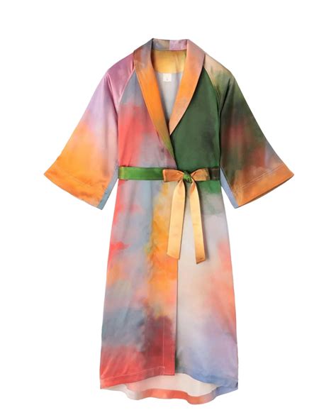 Watercolor silk gown Misty Lake | Matsuya Ginza