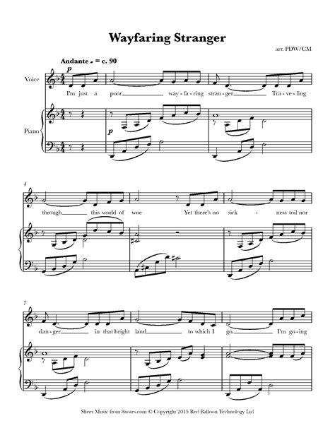 Wayfaring Stranger Sheet Music For Voice