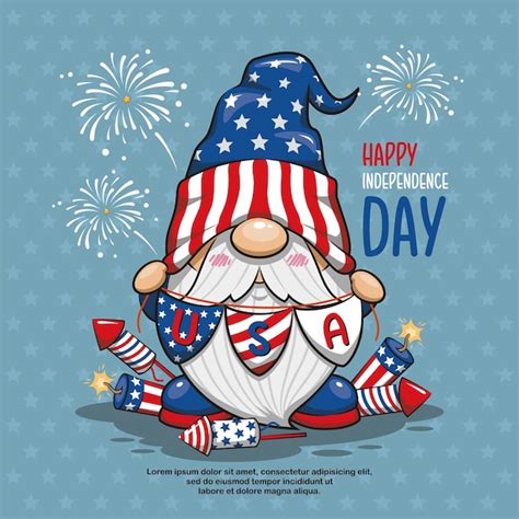 Premium Vector Happy Th Of July America Independence With Cute Gnome