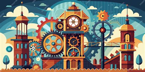 Premium Vector A Drawing Of A Mechanical Clock With Gears And Gears