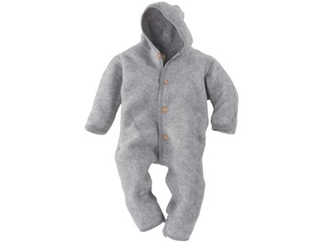 Engel Natur Baby Kapuzenoverall Bio Merinowolle Fleece Melange Hellgrau