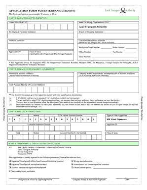 Fillable Online APPLICATION FORM FOR INTERBANK GIRO HV One Motoring