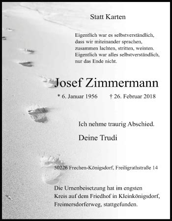 Traueranzeigen Von Josef Zimmermann WirTrauern