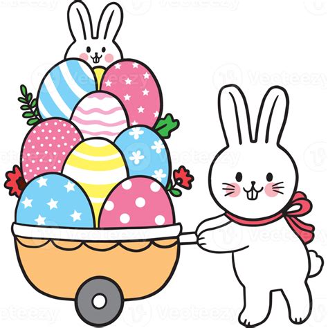 Easter Day Cartoon Cute Character White Rabbit And Egg 19938362 Png