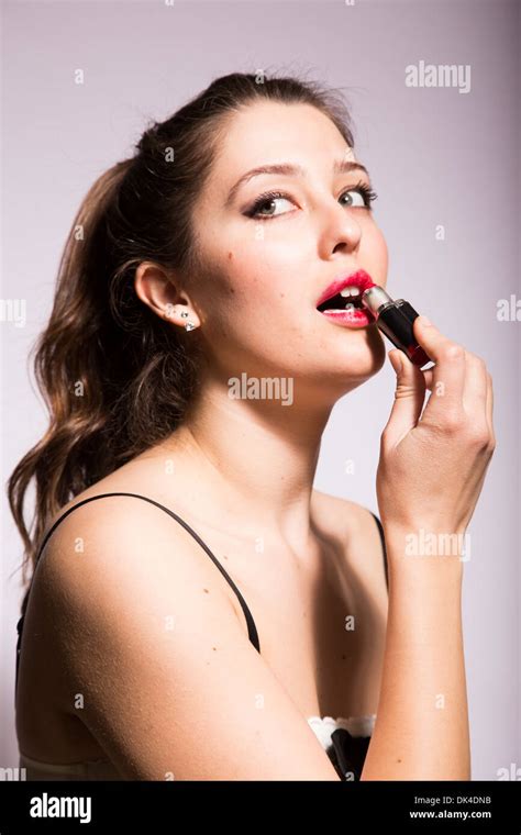 Putting On Red Lipstick Hi Res Stock Photography And Images Alamy