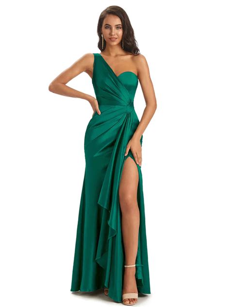 Emerald Sexy Side Slit Floor Length Mismatched Soft Satin Mermaid Long