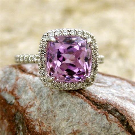 Lilac Lavender Kunzite Engagement Ring In 14K White Gold With Diamonds