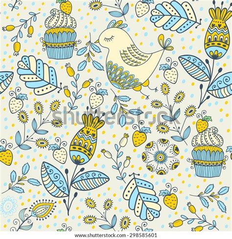 Seamless Pattern Vintage Style Doodle Flowers Stock Vector Royalty